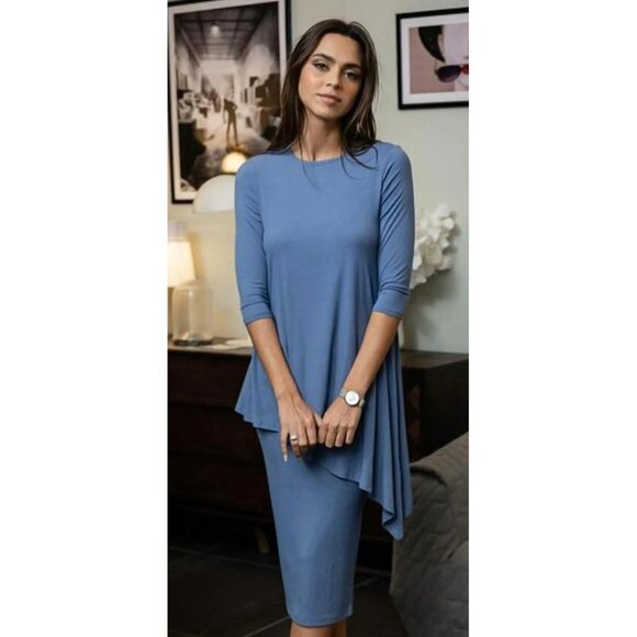 DANIELLA FAYE Women's Ribbed Pencil Skirt Size L In Denim Blue - Picture 2 of 10